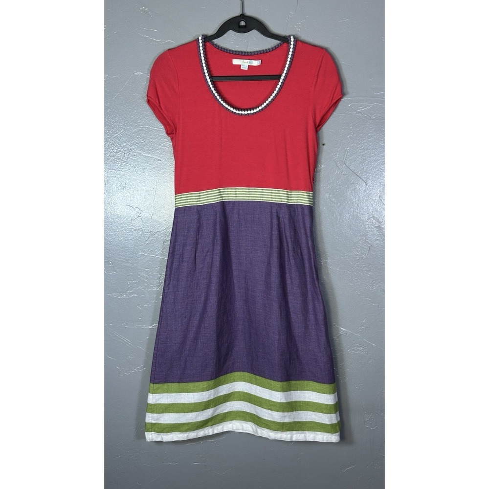 Boden mixed-media dress red jersey bodice beaded Neckline 6R Costal